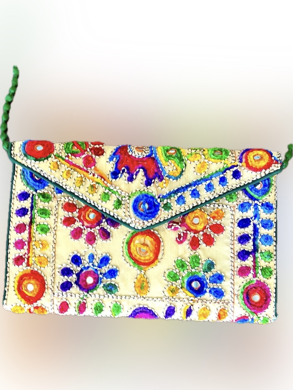 Jaipuri Art Sling Bag - Foldover Clutch
Purse with Traditional Indian
Embroidery - Picture 1 of 8